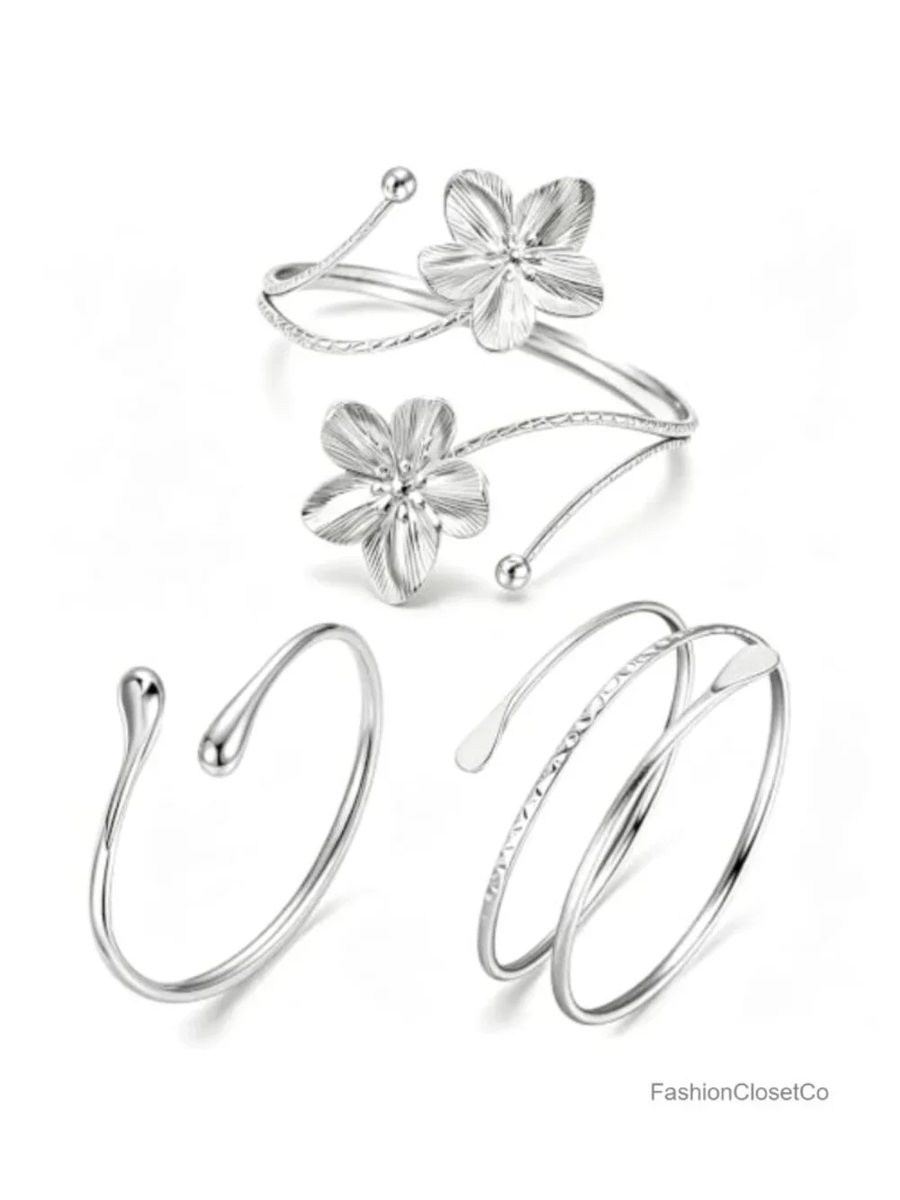 3Pcs Arm Jewelry Upper Arm Bracelet Gold Silver Arm Cuff Flower Coil Adjustable